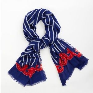 Vineyard Vines Wool & Silk Nautical Border Print Scarf w/Fringe